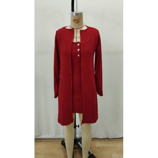 Kadın Askılı Yuvarlak Yakalı önü Düğmeli şardonlu Kaşkorse Mini Elbise Ve Kısa Ceket, 30765