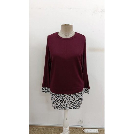 Kadın Uzun Kollu Bisiklet Yaka üst Viskon Iki Iplik Alt Leopar Desenli Mini Elbise, 30771