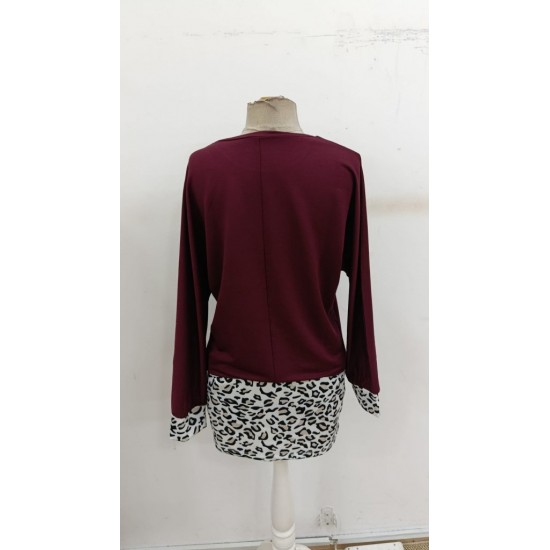 Kadın Uzun Kollu Bisiklet Yaka üst Viskon Iki Iplik Alt Leopar Desenli Mini Elbise, 30771