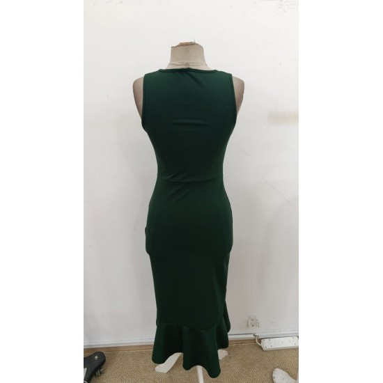 Kadın Askılı Kruvaze Yakalı önden Fırfırlı Uzun Ithal Krep Elbise, 30769