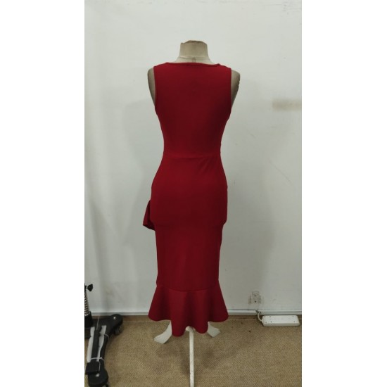 Kadın Askılı Kruvaze Yakalı önden Fırfırlı Uzun Ithal Krep Elbise, 30767