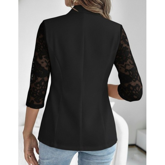Kadın Uzun Kollu Truvakar Kol önden Düğmeli Cepli Dantelli Atlas Ceket , 29840