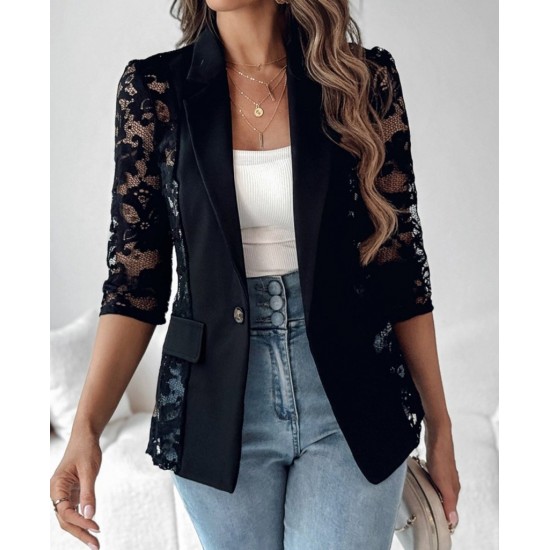 Kadın Uzun Kollu Truvakar Kol önden Düğmeli Cepli Dantelli Atlas Ceket , 29840