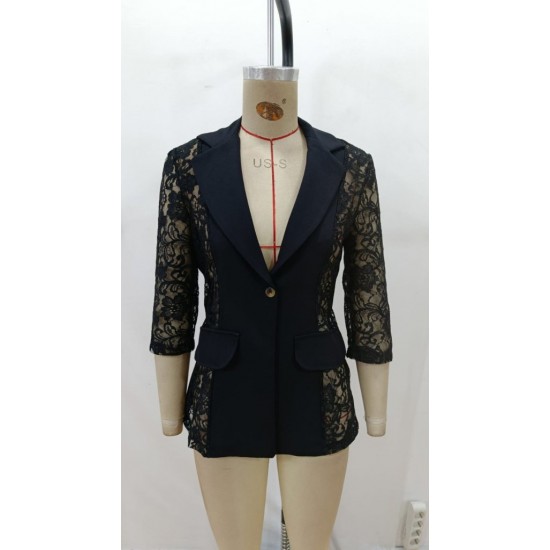 Kadın Uzun Kollu Truvakar Kol önden Düğmeli Cepli Dantelli Atlas Ceket , 29840