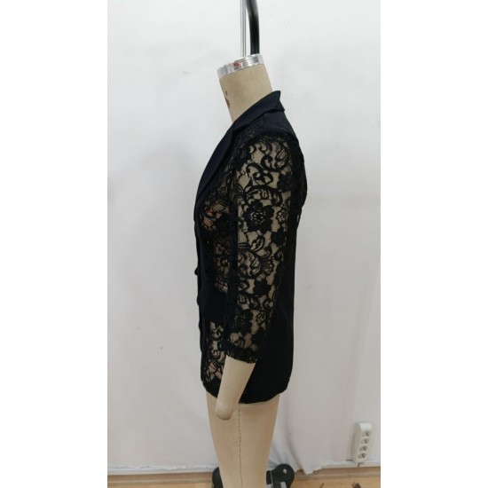 Kadın Uzun Kollu Truvakar Kol önden Düğmeli Cepli Dantelli Atlas Ceket , 29840