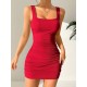 Kadın Askılı Yuvarlak Yaka Mini Kaşkorse Elbise , 30774