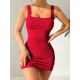 Kadın Askılı Yuvarlak Yaka Mini Kaşkorse Elbise , 30774