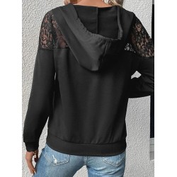 Kadın Uzun Kollu Kapşonlu Bağcıklı Dantelli Viskon Iki Iplik Bluz , 30813