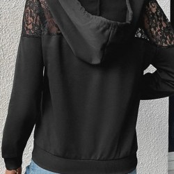 Kadın Uzun Kollu Kapşonlu Bağcıklı Dantelli Viskon Iki Iplik Bluz , 30813