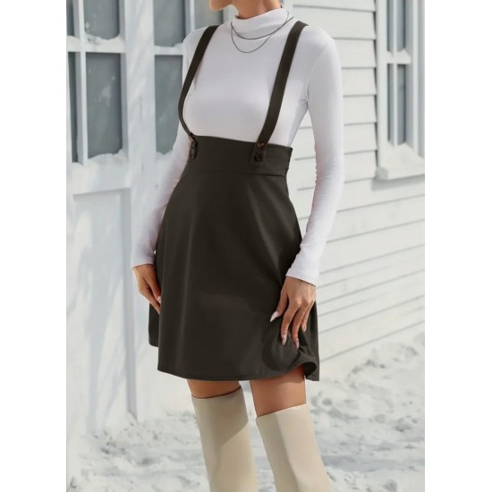 Kadın Askılı Düğmeli Mini Süet Elbise, 30810
