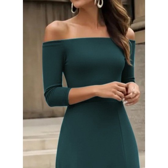 Kadın Uzun Kollu Madonna Yakalı Yırtmaç Detaylı Uzun Ithal Krep Elbise, 30807