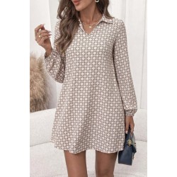Kadın Uzun Kollu Yakalı Desenli Mini Modal Elbise , 30806