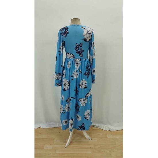 Kadın Uzun Kollu V Yakalı çiçek Desenli Maxi Süprem Elbise , 30802 Kadın Uzun Kollu V Yakalı çiçek Desenli Maxi Süprem Elbise , 30802