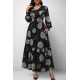 Kadın Uzun Kollu V Yakalı çiçek Desenli Maxi Süprem Elbise , 30801