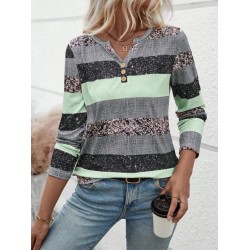 Kadın Uzun Kollu Yakadan Düğmeli çizgili Desenli Süprem Bluz , 30797