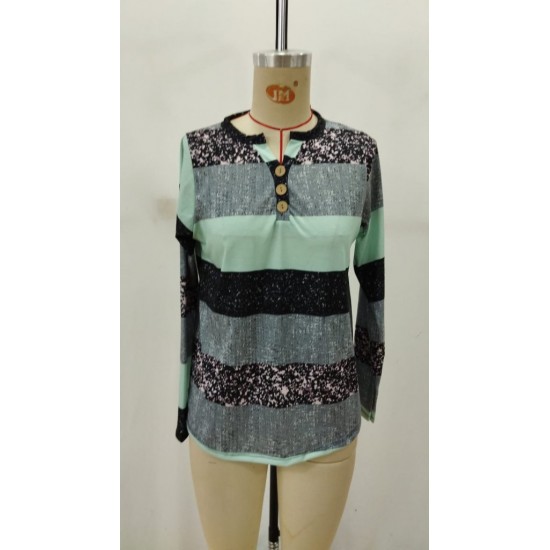 Kadın Uzun Kollu Yakadan Düğmeli çizgili Desenli Süprem Bluz , 30797 Kadın Uzun Kollu Yakadan Düğmeli çizgili Desenli Süprem Bluz , 30797