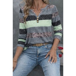 Kadın Uzun Kollu Yakadan Düğmeli çizgili Desenli Süprem Bluz , 30797