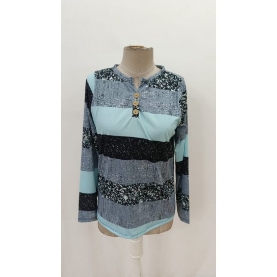 Kadın Uzun Kollu Yakadan Düğmeli çizgili Desenli Süprem Bluz , 30796 Kadın Uzun Kollu Yakadan Düğmeli çizgili Desenli Süprem Bluz , 30796