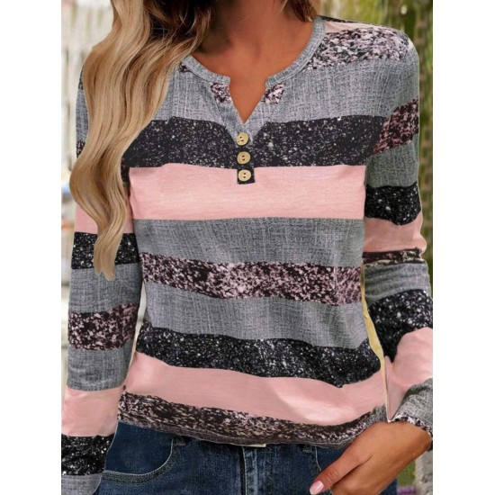 Kadın Uzun Kollu Yakadan Düğmeli çizgili Desenli Süprem Bluz , 30795