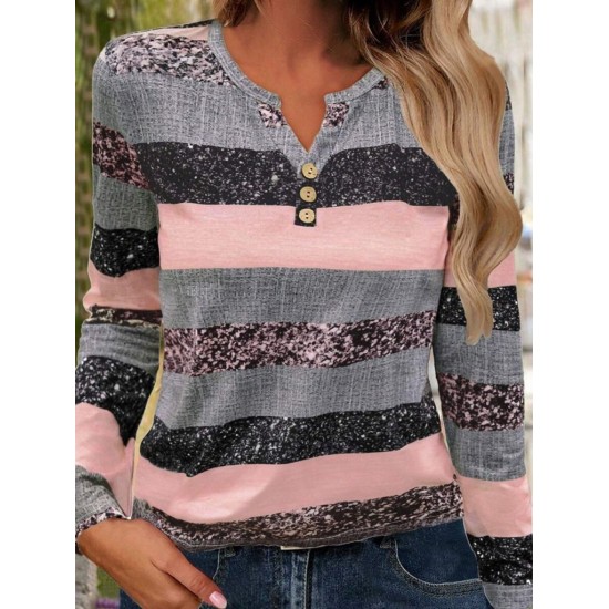 Kadın Uzun Kollu Yakadan Düğmeli çizgili Desenli Süprem Bluz , 30795