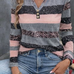 Kadın Uzun Kollu Yakadan Düğmeli çizgili Desenli Süprem Bluz , 30795