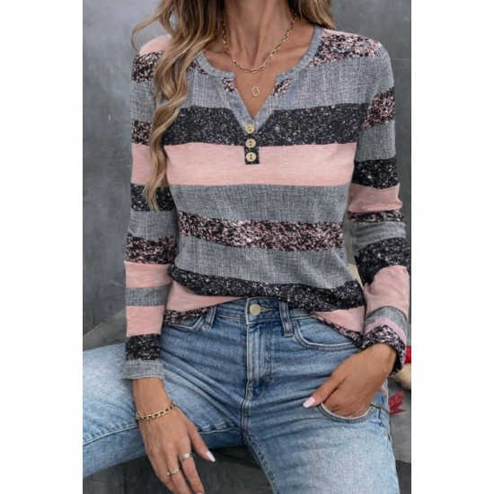 Kadın Uzun Kollu Yakadan Düğmeli çizgili Desenli Süprem Bluz , 30795