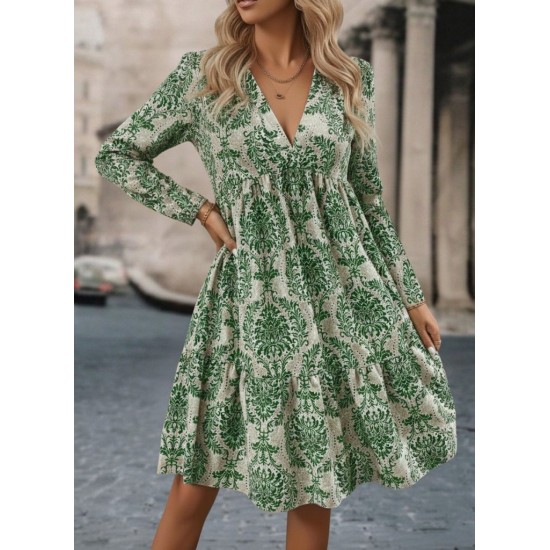 Kadın Uzun Kollu V Yakalı Fırfırlı Mini Süprem Elbise , 30793