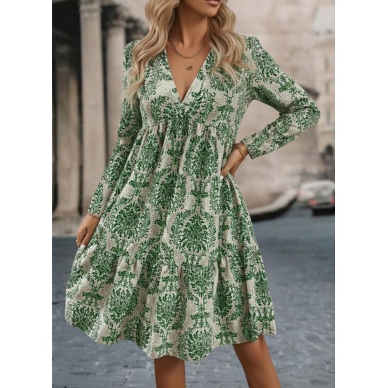 Kadın Uzun Kollu V Yakalı Fırfırlı Mini Süprem Elbise , 30793