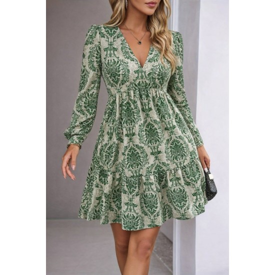 Kadın Uzun Kollu V Yakalı Fırfırlı Mini Süprem Elbise , 30793