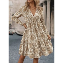 Kadın Uzun Kollu V Yakalı Fırfırlı Mini Süprem Elbise , 30792