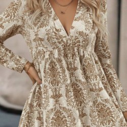 Kadın Uzun Kollu V Yakalı Fırfırlı Mini Süprem Elbise , 30792