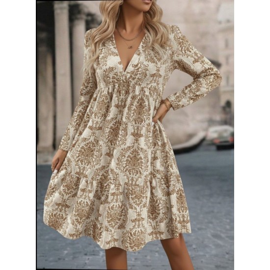 Kadın Uzun Kollu V Yakalı Fırfırlı Mini Süprem Elbise , 30792 Kadın Uzun Kollu V Yakalı Fırfırlı Mini Süprem Elbise , 30792