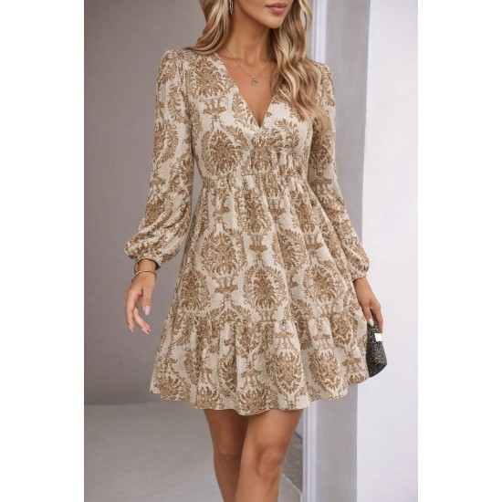 Kadın Uzun Kollu V Yakalı Fırfırlı Mini Süprem Elbise , 30792 Kadın Uzun Kollu V Yakalı Fırfırlı Mini Süprem Elbise , 30792