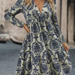 Kadın Uzun Kollu V Yakalı Fırfırlı Mini Süprem Elbise , 30791