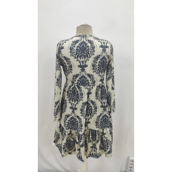 Kadın Uzun Kollu V Yakalı Fırfırlı Mini Süprem Elbise , 30791 Kadın Uzun Kollu V Yakalı Fırfırlı Mini Süprem Elbise , 30791