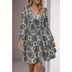 Kadın Uzun Kollu V Yakalı Fırfırlı Mini Süprem Elbise , 30791