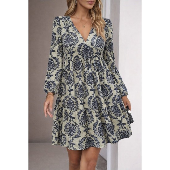 Kadın Uzun Kollu V Yakalı Fırfırlı Mini Süprem Elbise , 30791 Kadın Uzun Kollu V Yakalı Fırfırlı Mini Süprem Elbise , 30791