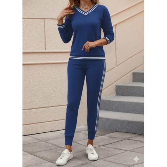 Kadın Uzun Kollu V Yakalı Ribanalı Viskon Iki Iplik Bluz Ve Pantolon Ikili Takım, 30790