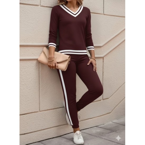 Kadın Uzun Kollu V Yakalı Ribanalı Viskon Iki Iplik Bluz Ve Pantolon Ikili Takım, 30789