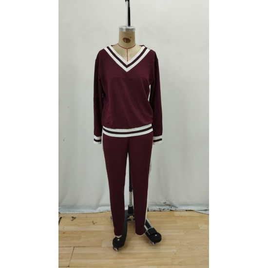 Kadın Uzun Kollu V Yakalı Ribanalı Viskon Iki Iplik Bluz Ve Pantolon Ikili Takım, 30789