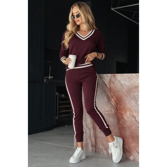 Kadın Uzun Kollu V Yakalı Ribanalı Viskon Iki Iplik Bluz Ve Pantolon Ikili Takım, 30789