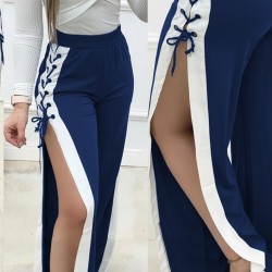 Kadın Yüksek Bel Yandan çapraz Bağcıklı Yırtmaçlı Viskon Iki Iplik Pantolon, 30788