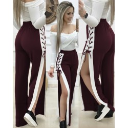 Kadın Yüksek Bel Yandan çapraz Bağcıklı Yırtmaçlı Viskon Iki Iplik Pantolon, 30787