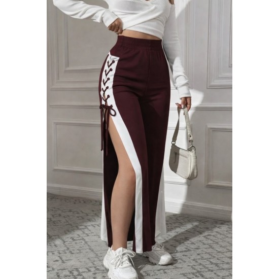 Kadın Yüksek Bel Yandan çapraz Bağcıklı Yırtmaçlı Viskon Iki Iplik Pantolon, 30787