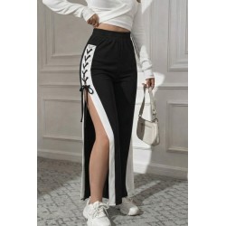 Kadın Yüksek Bel Yandan çapraz Bağcıklı Yırtmaçlı Viskon Iki Iplik Pantolon , 30786