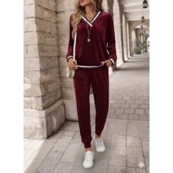 Kadın Uzun Kollu V Yaka Kadife Bluz Ve Pantolon Ikili Takım , 30783