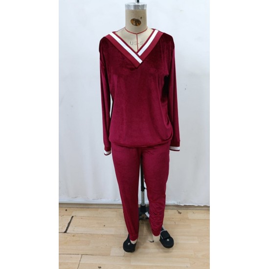 Kadın Uzun Kollu V Yaka Kadife Bluz Ve Pantolon Ikili Takım , 30783