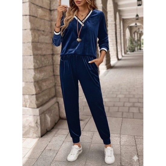 Kadın Uzun Kollu V Yaka Kadife Bluz Ve Pantolon Ikili Takım , 30782