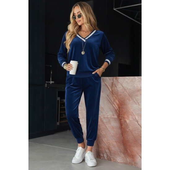 Kadın Uzun Kollu V Yaka Kadife Bluz Ve Pantolon Ikili Takım , 30782