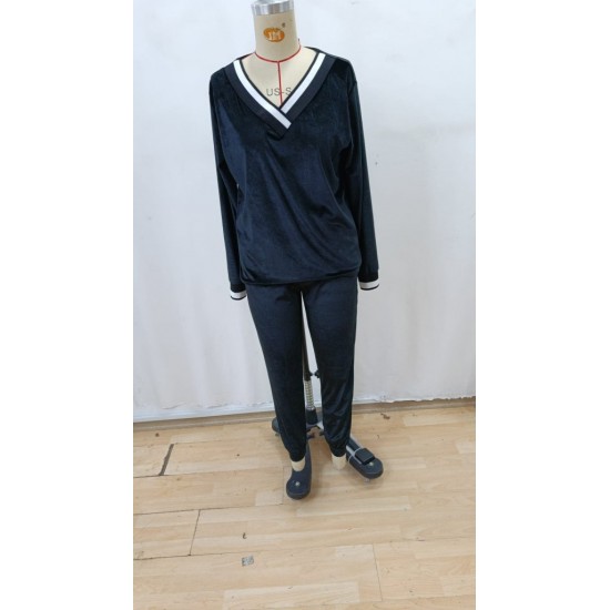 Kadın Uzun Kollu V Yaka Kadife Bluz Ve Pantolon Ikili Takım , 30781